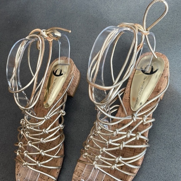 The Wishbone collection gold strappy goddess wrap around sandals - Picture 3 of 9